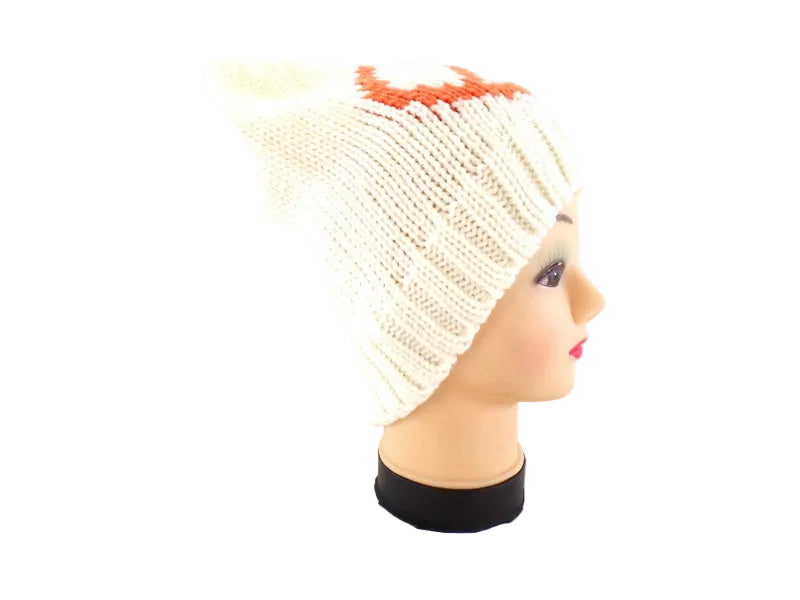 MÜTZE STRICKMÜTZE Weiß Peace Zeichen orange 100 % Acrylic Hightlight Company