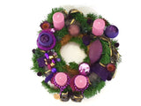 ADVENTSKRANZ künstliche Tanne 40 cm Lila Gold Kerzen Kugeln Sterne Advent