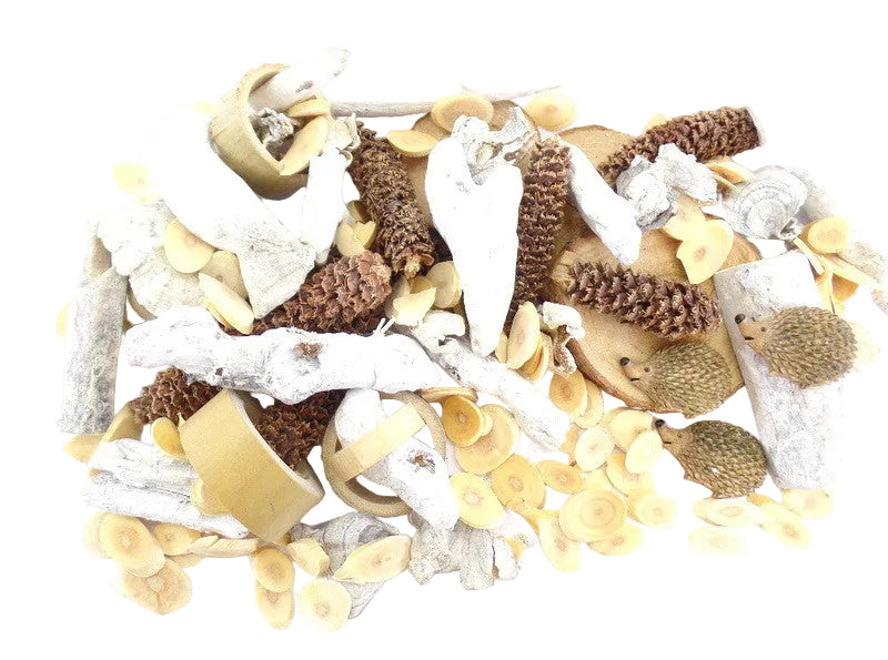 NATUR DEKO Sortiment Mix 250 g Zapfen Baum / Holzscheiben Äste Bambusringe Igel