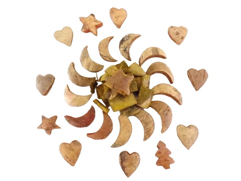 NATUR DEKO SORTIMENT Mix 230 g Mond Stern Herz Baum Holzteile Streudeko Braun