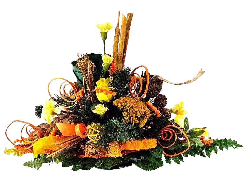CASA - POADOR GRABSTRAUß Gelb Orange Natur künstliche Blumen Querstrauß Friedhof