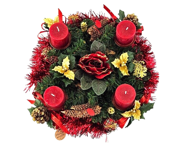CASA - POADOR ADVENTSKRANZ künstliche Tanne 30 cm Kerzen Zapfen Rote Rose