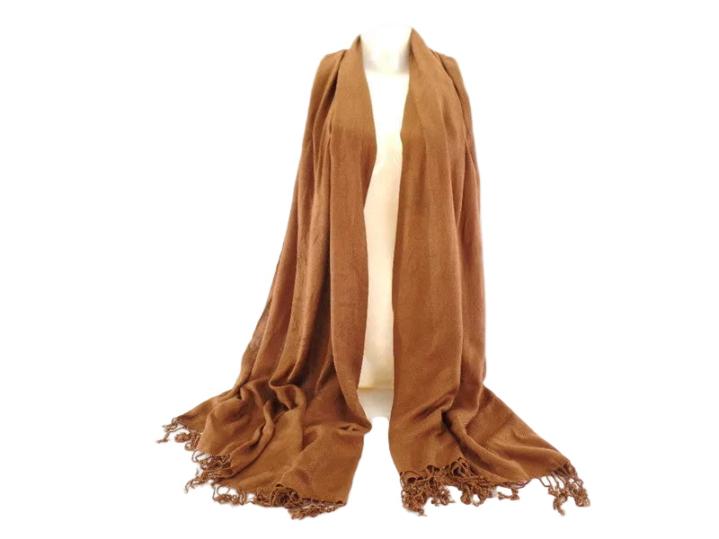SCHAL TUCH STOLA Fransen hellbraun 100 % Viscose XXL Schal 190 Lang 65 Breit