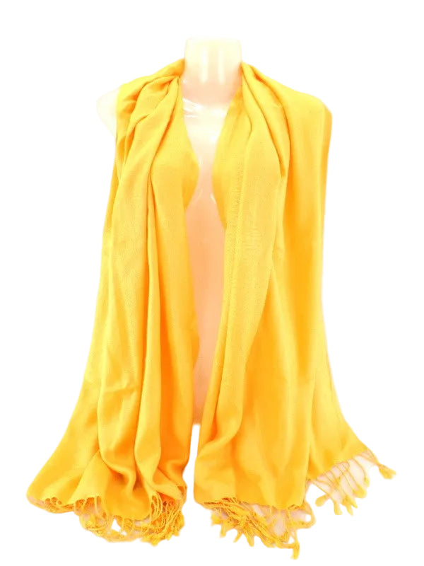 SCHAL TUCH STOLA Fransen Dottergelb 100 % Viscose XXL Schal 190 Lang 65 Breit