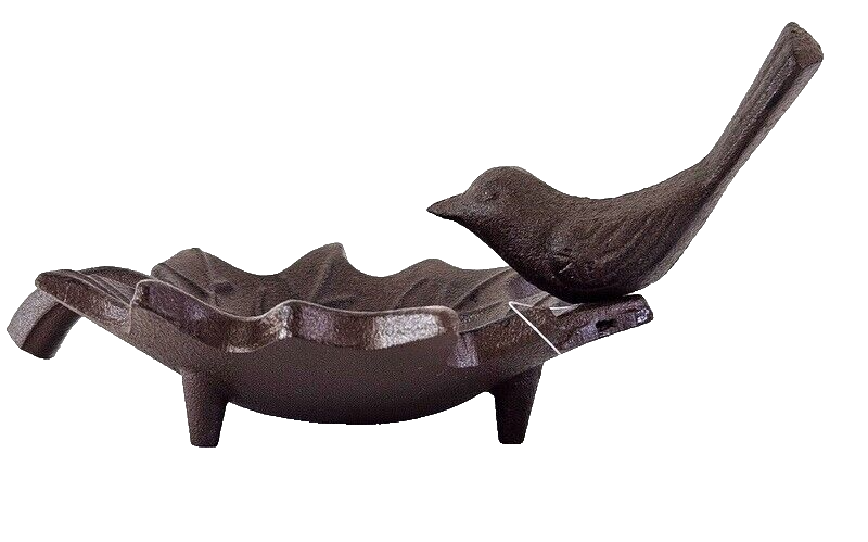 VOGELTRÄNKE GUßEISEN Blatt Vogelbad Futterschale Vogelfigur Dekoration Geschenk