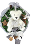 TÜRKRANZ THUJA BÄR Wandkranz Weiß Silber künstlich Thuja 21 cm Sterne Zapfen
