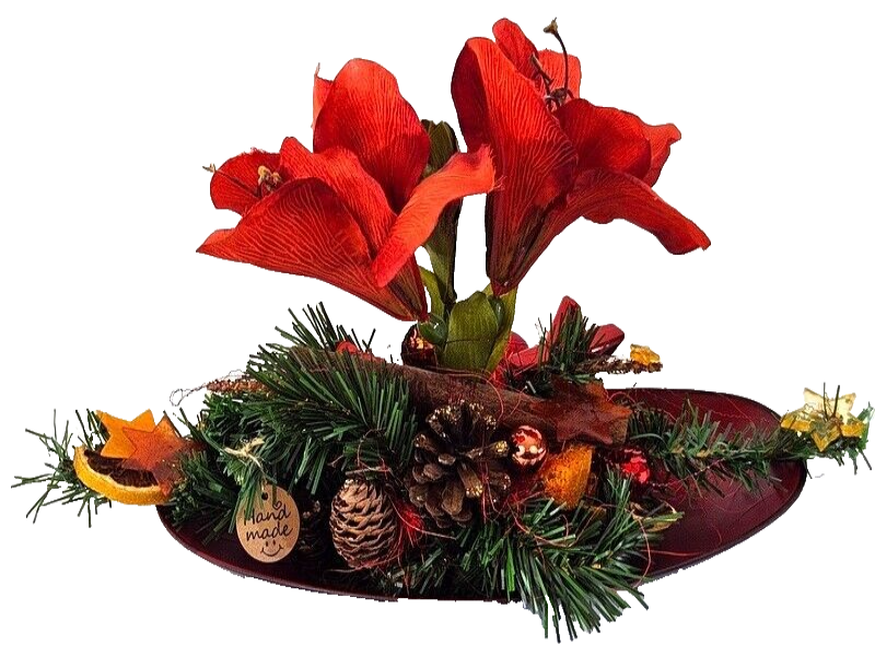 CASA - POADOR WEIHNACHTSGESTECK rot Orange Amaryllis Sterne künstlich Tanne Deko