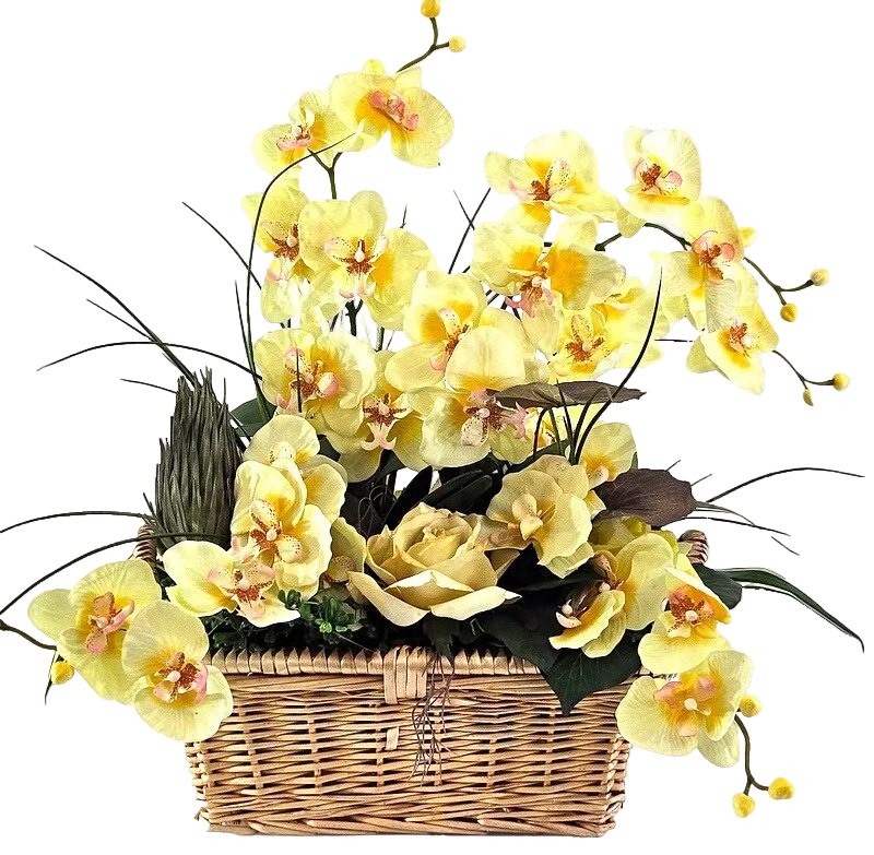 CASA - POADOR ORCHIDEEN Gesteck Kunstblumen Phalaenopsis Gelb 50 H Korb Dekoration