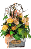 CASA - POADOR GESTECK im Korb mit Kunstblumen Lachs Apricot Tulpen Rosen Deko Geschenk