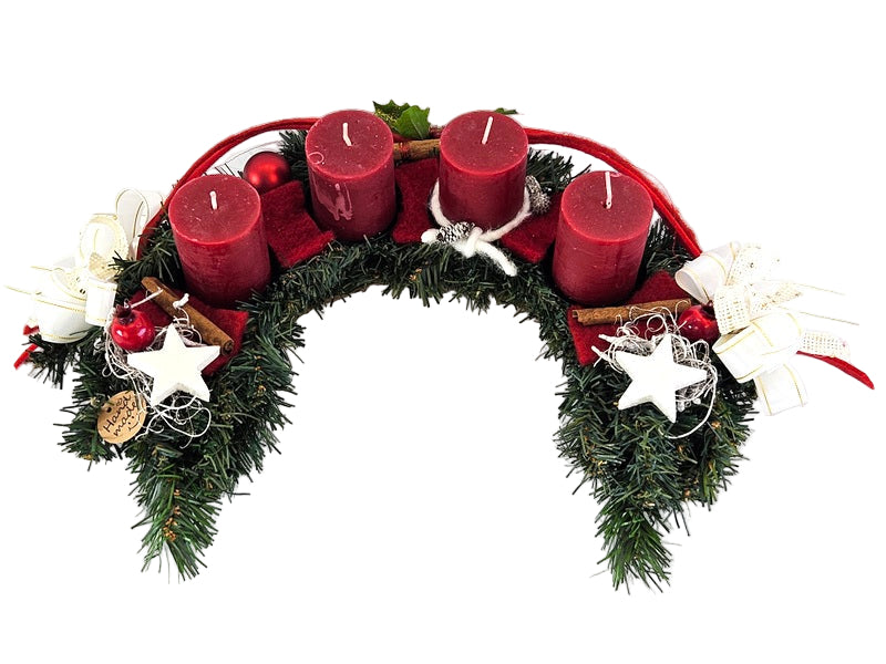 CASA - POADOR ADVENTSKRANZ halbrund 35 Ø künstlich rot Stern.