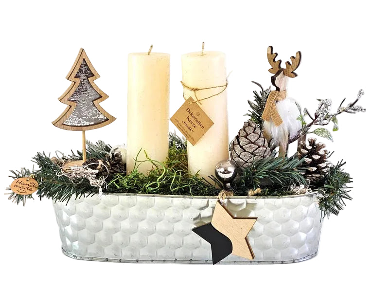 CASA - POADOR WEIHNACHTSGESTECK Silber Natur Kerzen Elch Deko.