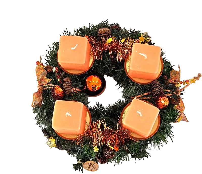 CASA - POADOR ADVENTSKRANZ künstliche Tanne Lachs Orange 25 Ø Kerzen Kugeln.