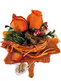 CASA - POADOR SISALBLATT Gesteck Ahornblatt Physalis Rose Orange Rot Igel Apfel Pilz Herbst