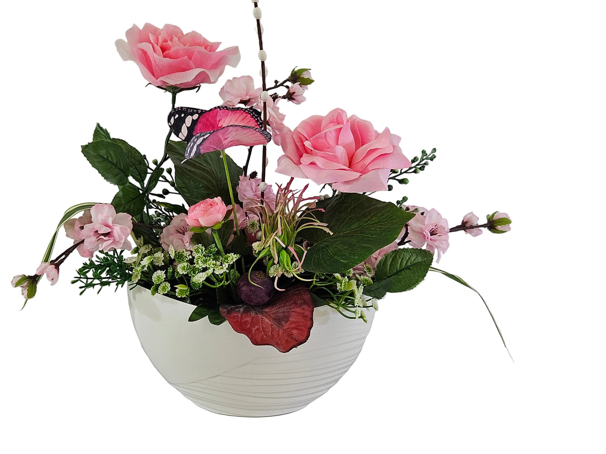 CASA - POADOR GESTECK ELLIPSE Kunstblumen Rosa Weiß Mandelblüte Schmetterling