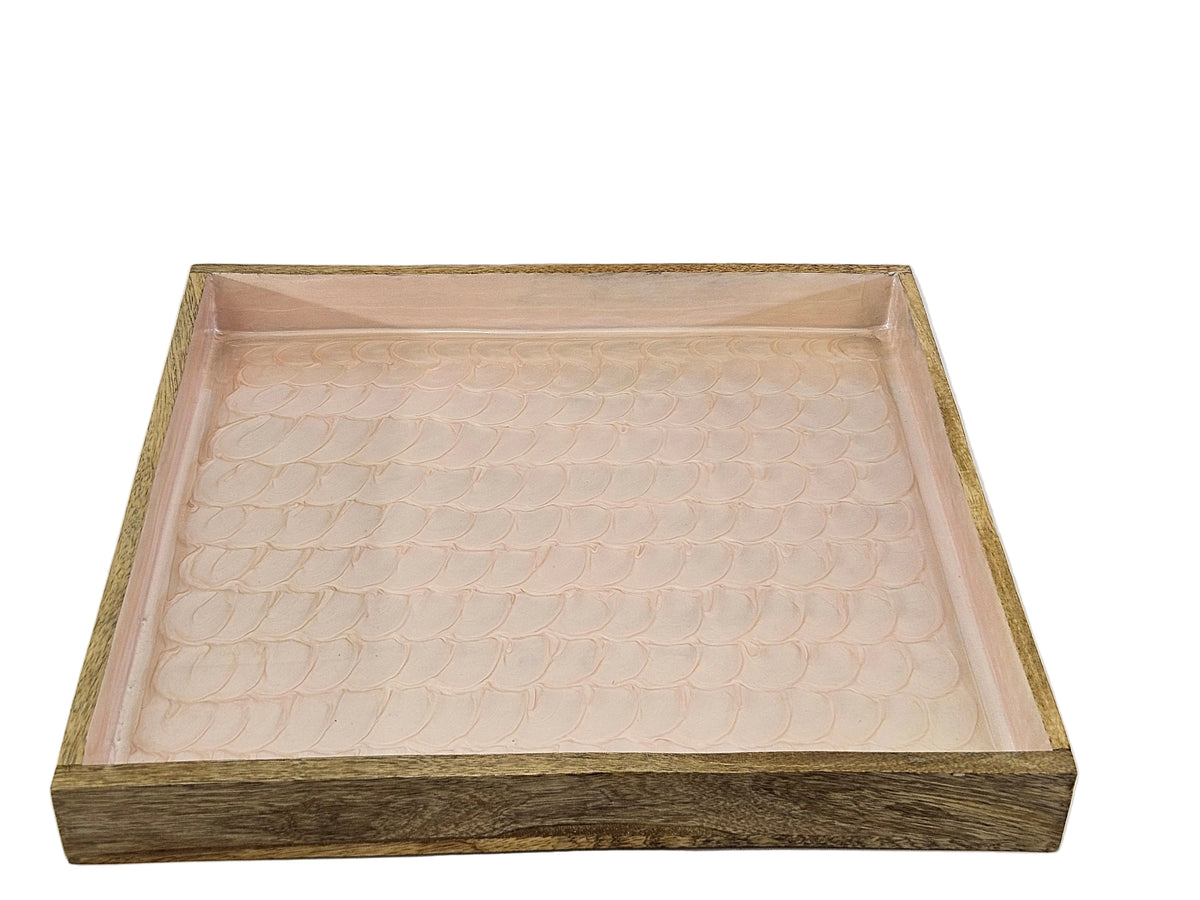 TABLETT MANGO BOWL Rosa Muschelmuster Emaille glasiert Serviertablett Deko