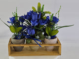 CASA - POADOR BLUMENGESTECK Blau in Holzkästchen Kunstblumen Deko Geschenk