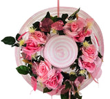 CASA - POADOR SOMMERHUT mit künstlichen Rosa Rosen Efeugirlande Fruchtstände 45 cm Deko