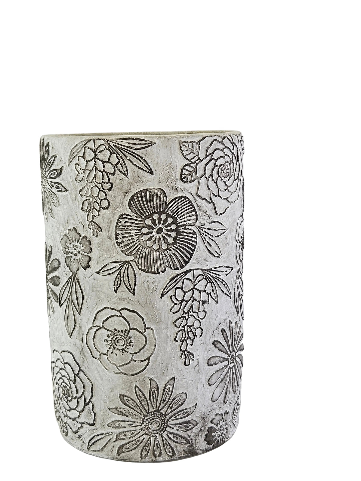 BLUMENVASE BLUMENMUSTER Schwarz Flower Black 15 D 23 H Dekoration