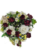 B0138 Grabschmuck  Herzform 30 cm Durchmesser rote Rosen bunte Blumen Engelstecker Friedhof Gedenken