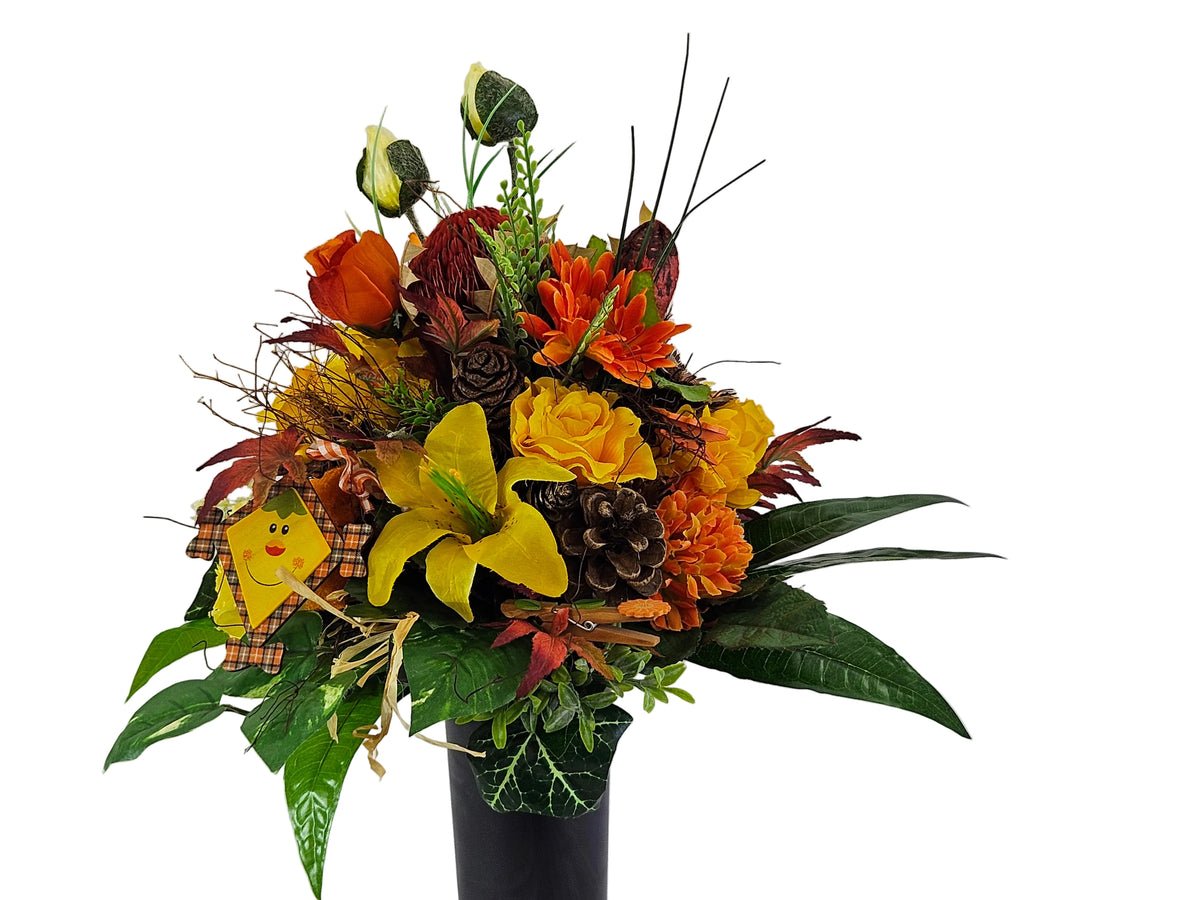 CASA - POADOR GRABSTRAUß Herbstrauß Sonnenblumen Gerbera Exoten Drachen Banksie Friedhof Gedenken