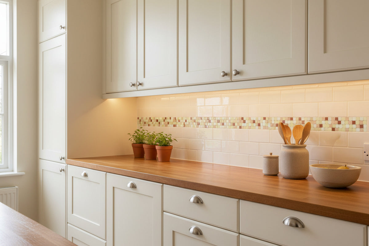 CASA - POADOR BORDÜRE Mosaik Lachs creme braun matt Borde 1 x Streifen Glas