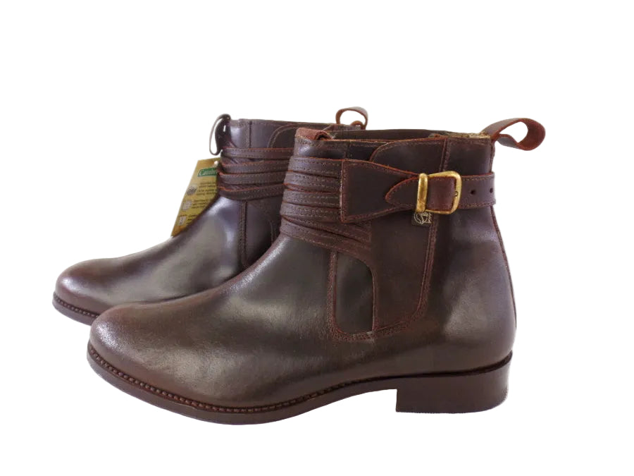 REITSTIEFELETTE BRAUN 45 Rund Echtleder Cambrelle Schnalle Labor USA 11,5 UK 11