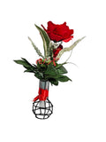 KÜNSTLICHER STRAUß rote Rose Herz Metallvase Röhrchen Dekoration Geschenk