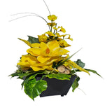 FRÜHLINGSGESTECK GELB Metalltopf künstliche Blumen Osterglocke Magnolien