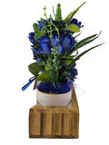 CASA - POADOR BLUMENGESTECK Blau in Holzkästchen Kunstblumen Deko Geschenk