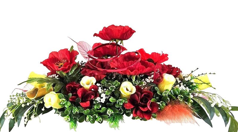 CASA - POADOR GESTECK Kunstblumen Ellipse Mohnblüten Blumengesteck Rot Geschenk